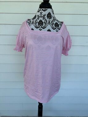 Women’s Pink Striped Square-Neck Short Sleeve Tee